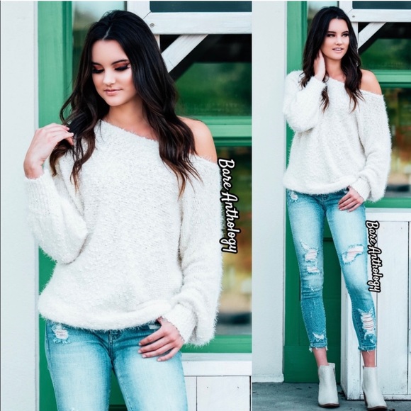 Cream, Fuzzy, Off Shoulder top - Picture 2 of 4